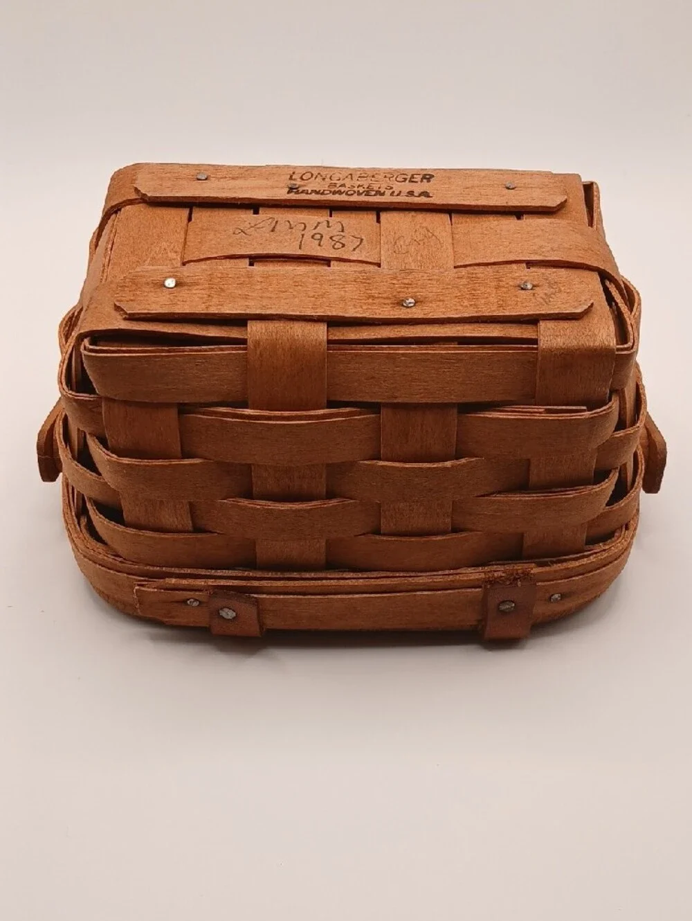 Vintage 1987 Painted Lid Small Longaberger Basket